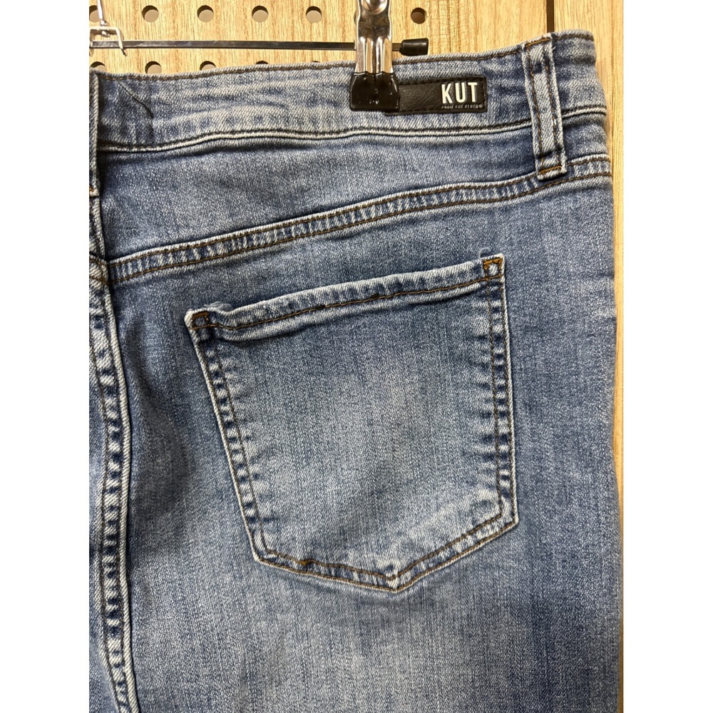 Kut from the Kloth Womens 14W Blue Distressed Denim Skirt Frayed Hem Medium Wash - Picture 3 of 7